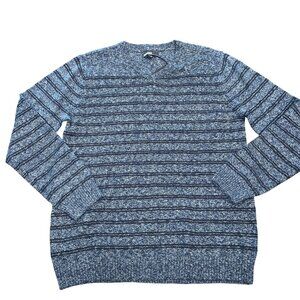 NWT Commerce Sweater Men's XXL Navy Blue Striped Cotton Blend V-Neck Knit Marled